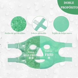 Mascara de Hielo de Gel, Máscaras de Facial Reutilizable, Compresa Fria y Caliente, Alivio del Estrés, Cuidado de la Piel, con Respaldo de Felpa Suave, Regalo de San Valentín- Verde