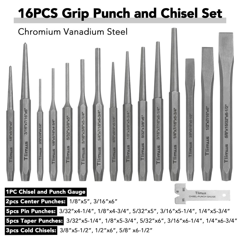 TLIMUS 28 Pieces Punch and Chisel Set, Including Taper Punch,