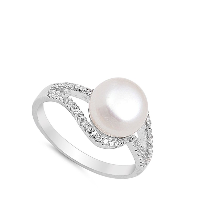 Clear CZ Simulated Pearl Swirl Ring New .925 Sterling Silver