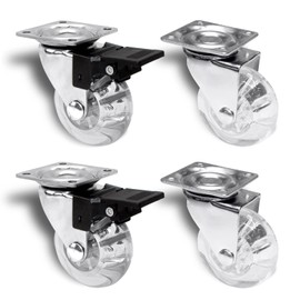 PRIOstahl® Furniture Castors Set of 2 Swivel Castors + Brake Transport Castors Diameter 35 mm, 50 Transparent