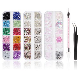 Pack of 5600 Rhinestones Nail Art, 36 Colours Glitter Stones, Decorations, Nail Stones for Nail Art, Including Wax Pen for Rhinestones and Rhinestone Picks