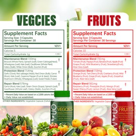 LLVYUO Fruits & Veggies Capsules - 90 Fruit and 90 Veggie Whole Food Supplement - Supports Energy Levels, High Lycopene, Vitamins & Minerals