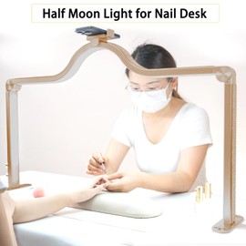 Half Moon Light for Nail Desk Lamp Nail Tech Lamp for Desk 34Inch Foldable LED Nail Table Light Manicure Light for Table Adjustable Dimmable Half Moon Light for Nail Lash Beauty Tattoos Crafts Gold