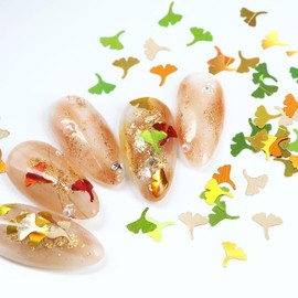 Fall Nail Art, 3D Holographic Ginkgo Fall Leaves Nail Glitters 6 Colors Laser Autumn Leaf Nails Decals Stickers Yellow Orange Red Ginkgo Nail Glitter Sequins for Acrylic Nails Decorations