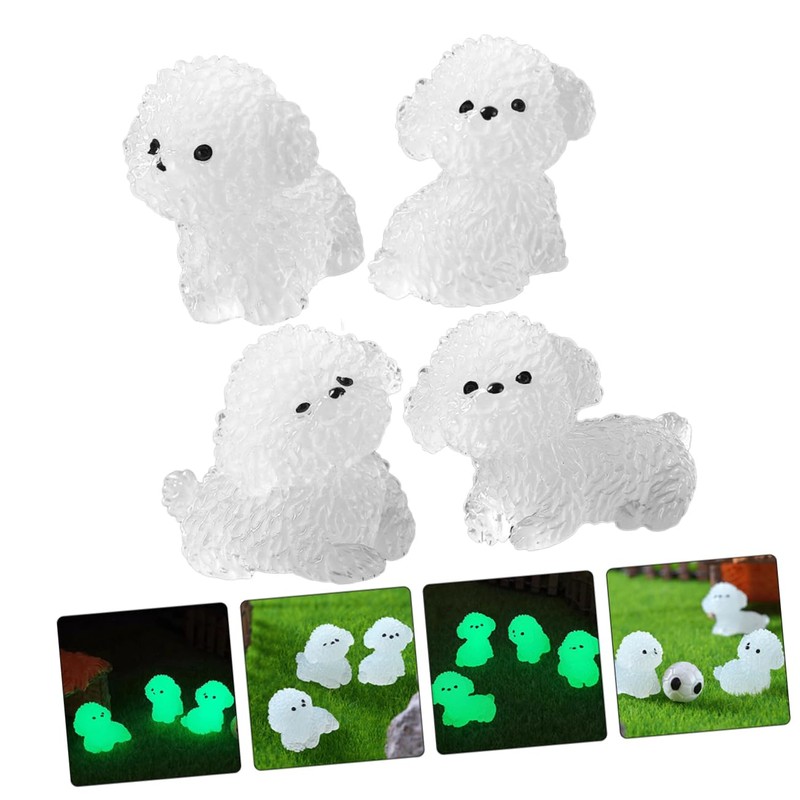 KOMBIUDA 12pcs Tiny Luminous Dogs White Dog Figures Dog Resin