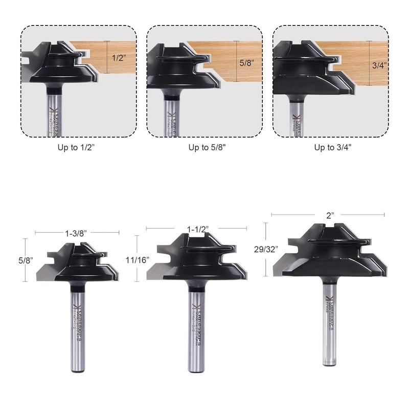 45 Degree Lock Miter Router Bit 3-Piece Set, for 1/2”,