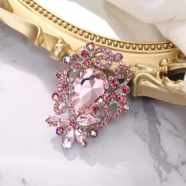 BriLove Elegant Crystal Teardrop Marquise Bouquet Brooch Pin for Women Pink Silver-Tone
