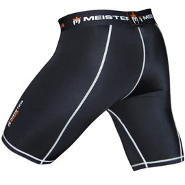 Meister - Pantalones cortos de compresión Rush Fight con bolsillo en taza, color negro, talla M (32-33)