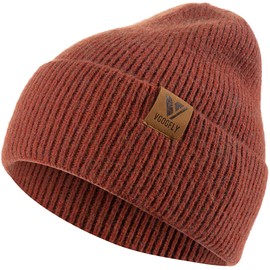 Vgogfly Beanie Men Slouchy Knit Skull Cap Warm Stocking Hats Guys Women Striped Winter Beanie Hat Cuffed Plain Hat Rust Red