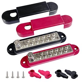 12 Terminals Bus Bar, Ampper 5.3" Power/Ground Distribution Block Brass Battery BusBar Junction for Car Vehicle Rv Truck Marine Boat Audio Amplifier and More (Red & Black)