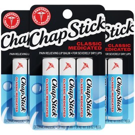 ChapStick Paquete de 3 medicamentos clásicos (3 juegos/9 tubos) – Bálsamo labial hidratante, labios secos y paquete de alivio del dolor de herpes labial, 0.15 oz Ea