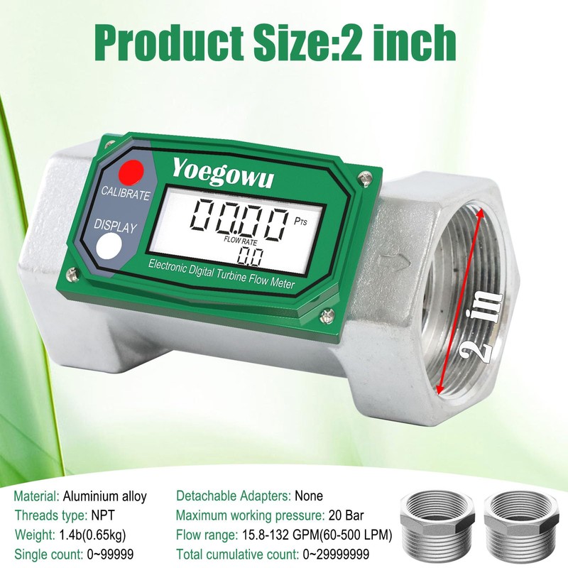 2" Digital Turbine Fuel Flow Meter, 15.8–132 GPM Inline NPT