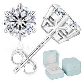 KRKCLIFE Moissanite Earrings, 6 Prong Diamond Earrings, For Men and Women, Diamonds, 925 Silver, Hypoallergenic, 1 Earring, Sparkling Jewelry, Binaural Meters, 0.6/1.0/1.2/1.6/2.0/3.0 Carats, Silver &