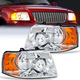 Nilight Headlight Assembly Compatible with 2003 2004 2005 2006 Ford Expedition Headlamps Replacement Chrome Housing Amber Reflector Clear Lens Driver and Passenger Side