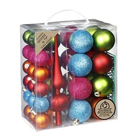 Mille Fiori Plastic Christmas Baubles, 4 cm - 6 cm, Set of 39 with Christmas Tree Topper