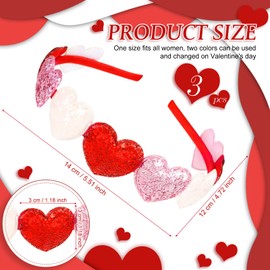 MTLEE 3pcs Valentines Day Headband Girls Heart Headbands Glitter Bling Headwear Toddler Sequin Hair Accessories Cute Headband Colorful Red Heart Hairband for Teens Baby Kids Women Holiday Supplies