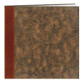 Pioneer 12 Inch by 12 Inch Postbound Embossed Sewn Leatherette Cover Memory Book, Brown