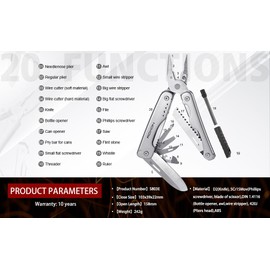 ROXON S803E Flash Multitool con 20 funciones que incluyen alicates fuertes, varilla de pedernal y cuchillas bloqueables de tamaño completo para herramienta de supervivencia esencial para exteriores