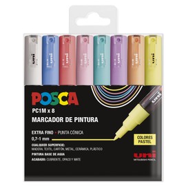 UNI Posca PC1M Pastel Conical Extra Thin 8 Marker Pen Case