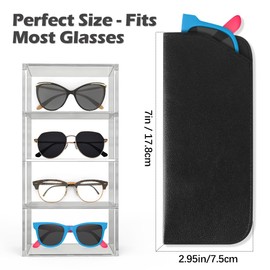 TIECHI 4 Packs Soft Eyeglass Cases Portable Pu Leather Glasses Pouch Squeeze Top Sunglass Case for Women Men(Pink, Blue, Grey, Black)