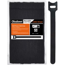 Oksdown Cable Tie Reusable Black 50 Pack Straps Adjustable Releasable Extension Hook and Loop Tidy Wraps for Headphones HDMI Ethernet Printers Laptops USB Data Cables