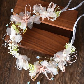 Whakano Flower Headband, Flower Pearl Butterflies Flower Hair Bands, Hair Accessories Communion, Bridal Flower Wreath, Shiny Hair Accessories Headpiece for Women and Girls, Wedding, Birthday, Party,