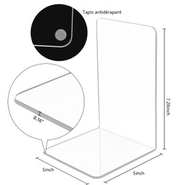 LATRAT Clear Acrylic Bookends Bookends Large Strong and Durable Universal Book Plugs for Office Shelf Office 6 Pack