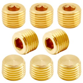 Uenede 8PCS Solid Brass Inter Hex 1/4" NPT Male Thread Socket Pipe Plug Threaded Pipe Fittings for Water/Oil/Gas