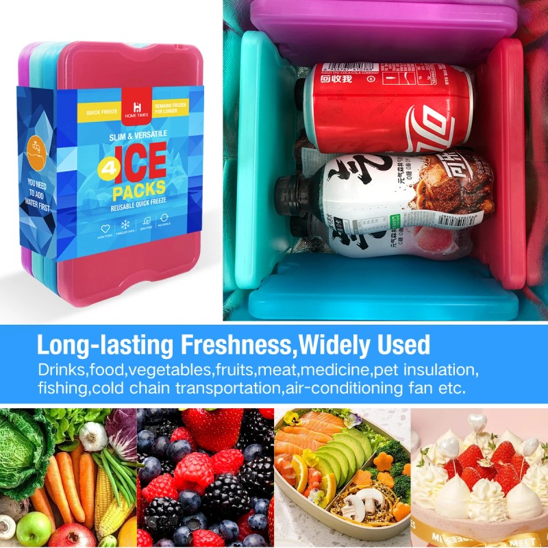 4 PCS Reusable Ice Packs for Cooler & Lunch Box