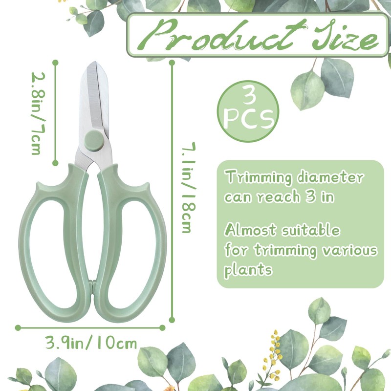 3 Pcs Green Garden Flower Scissors Shears,Premium Stainless Steel Floral