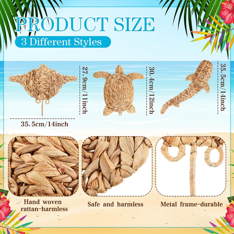 Threehoney 3 Pcs Boho Beach Wall Decor Summer Coastal Wicker