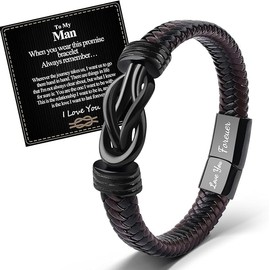 VU100 Gifts for Men Valentines Day Gifts for Him Leather Bracelet for Men To My Man Bracelet I Love You Bracelet Christams Anniversary Birthday Gifts for Boyfriend Husband Men (21.5 cm)