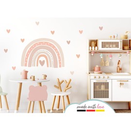 Little Deco DL943-1 Wall Sticker Rainbow Boho Wall Sticker Hearts Pastel Children's Room Wall Sticker for Baby Room Decoration