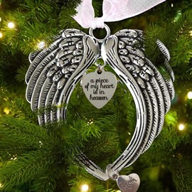 BTORER Christmas Memorial Ornaments Angel Wings Hanging Decoration Christmas Memorial Loved One Wing Charm "a Piece of My Heart Is In Heaven"Hanging Pendents for Home Decor Gifts (Mom)