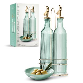 COOK WITH COLOR Glass Olive Oil Bottle Dispenser - 2 Pack- 17oz Oil and Vinegar Cruet - Olive Oil Carafe Decanter for Kitchen