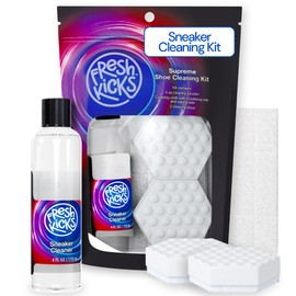 FRESH KICKS Supreme Shoe Cleaning Kit, 4oz Bottle + Hex Discs – Restores Box-Fresh Sneakers Fast – pH-Balanced, Gentle on Leather Canvas Mesh, Dual-Sided Microfiber Cloth – Portable Shoe Cleaner