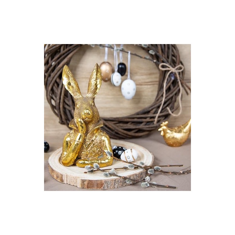Logbuch-Verlag Gold-coloured Easter bunny figure, Easter decoration for standing, bunny