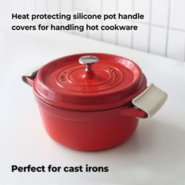 Carrotez Silicone Pot Holders, Heat Resistant Pot Handle Covers for Kitchen, Accessories for Cast Iron or Ceramic Dutch Ovens, 1 Pair (2 pcs) - Cream