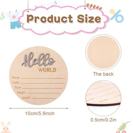 Baby Announcement Sign, 5.9 Inch Wooden Hello World Newborn Welcome Sign Birth Announcement Name Plate for Hospital Nursery (Gray)