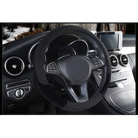 Winter 38cm Premium Soft Short Fur Car Steering Wheel Cover High-Density Warm Plush Steering Wheel Protector Cover Black