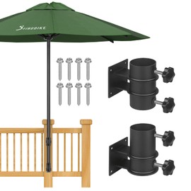 YINGDIKE Patio Umbrella Holder, Outdoor Umbrella Stands - Heavy Duty Umbrella Base and Clamp for Railing or Deck in Patio and Courtyard - Fit Max OD 2.1 Inch (Flat Mount)