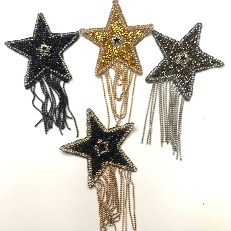 4 Pcs Star Patch with Tassel Iron Glitter Girls Boys