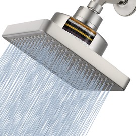 Nuodan High Pressure Rain Shower Head with Filtered - 6" Square Showerhead Filter for Remove Chlorine and Harmful Substances, Improve Hair and Skin Problems, Brushed Nickel