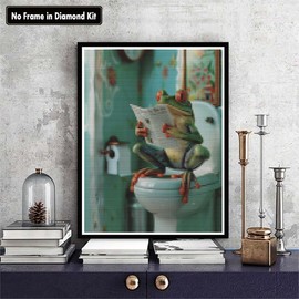Zariocy 5D Diamond Painting Kits Frog Reads Newspaper, DIY Painting with Diamond Art Animal Round Full Drill Crystal Diamond Embroidery Painting Craft for Home Office Wall Decor 30 x 40 cm