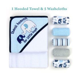 Mother's Choice Hooded Baby Bath Towels Set with 5 Baby Washcloths, Soft and Lightweight Cotton Rich Hooded Baby Towel and Face Cloths for Newborn, Baby Essentials For Newborn Boys And Girls, Elephant