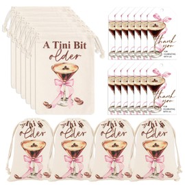 FYSUIMU 12Pcs Espresso Martini Hangover Kits Pink Bow Martini Drawstring Bag Survival Recovery Kit Bags with Thank You Tags for A Tini Bit Older Bachelorette Party Favors
