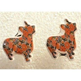 Corgi Dog Floral Pattern Teeny Tiny Flat Acrylic Post Stud Earrings Jewelry