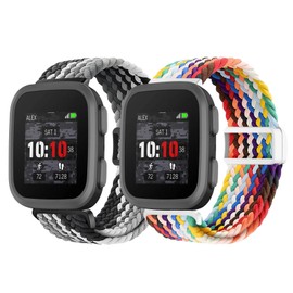 SimpleThings Braided Band Compatible with Garmin Bounce Watch Band, 2Pack Solo Loop Stretchy Watch Bands with Adjustable Easy Buckle