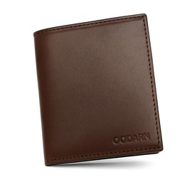 OODARN Leather Credit Card Wallet for Men and Women – Slim Bifold RFID Blocking Wallet, Minimalist Front Pocket Card Holder, Thin Small Leather Card Case (Choco Brown Plain)