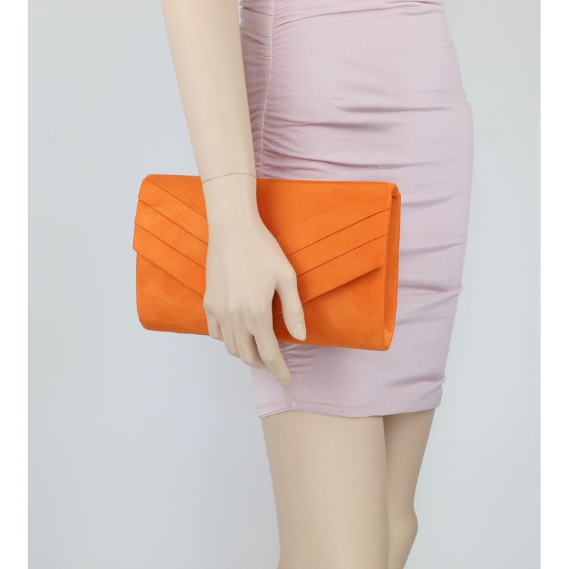 Girly Handbags Ladies Plain Faux Suede Clutch Bag, orange